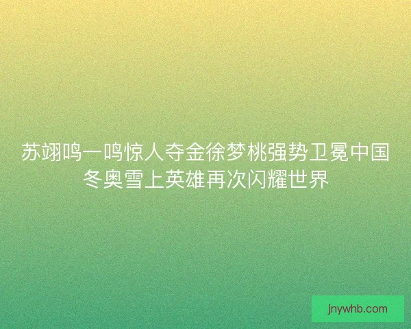 苏翊鸣一鸣惊人夺金徐梦桃强势卫冕中国冬奥雪上英雄再次闪耀世界